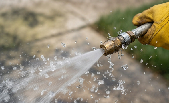 Professional exterior cleaning with pressure washing equipment