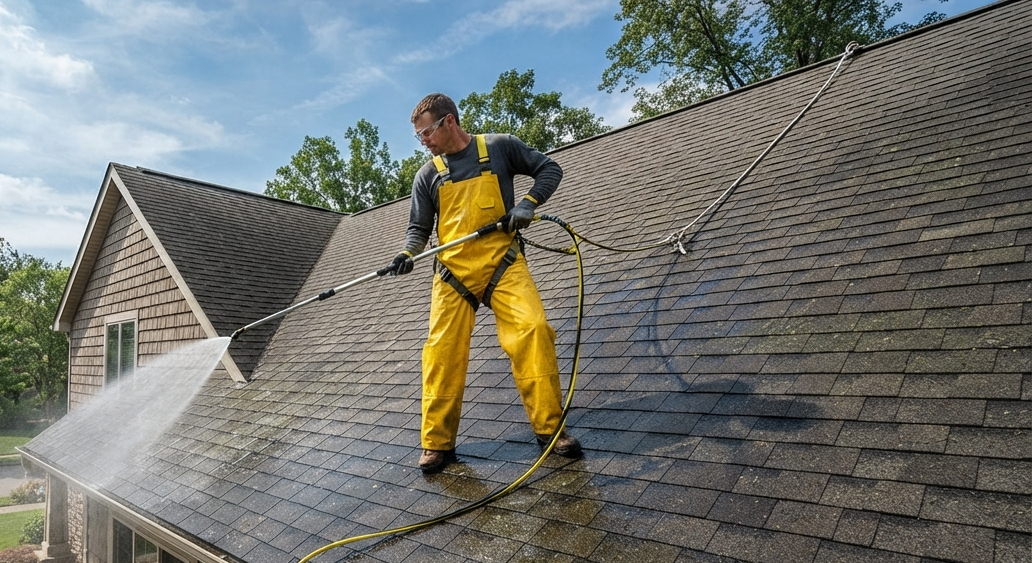Soft wash roof cleaning for residential homes