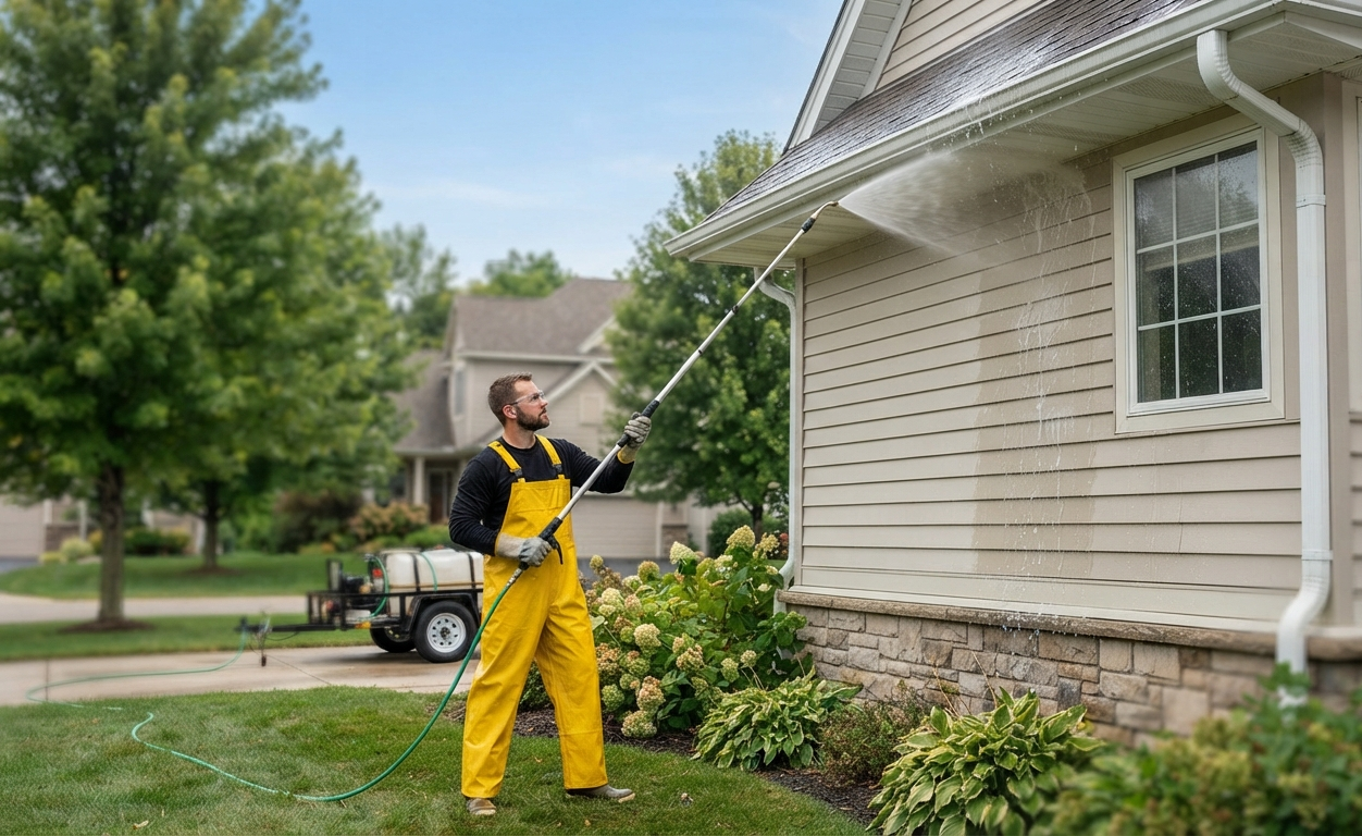 Low-pressure house washing for painted exterior surfaces