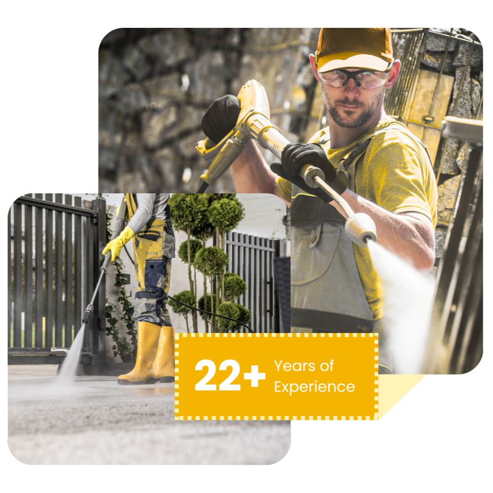 Pressure washing contractor working on a residential property
