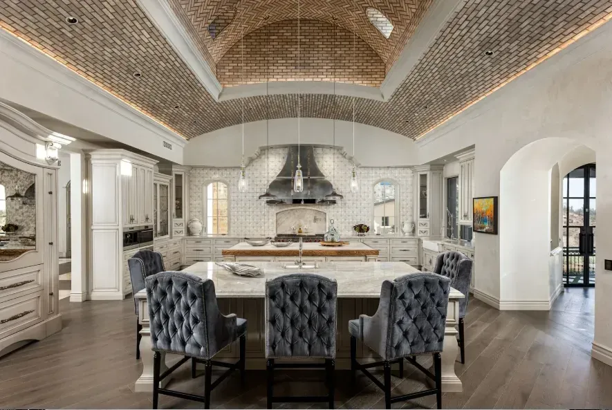 Coffered ceiling design in elegant custom home