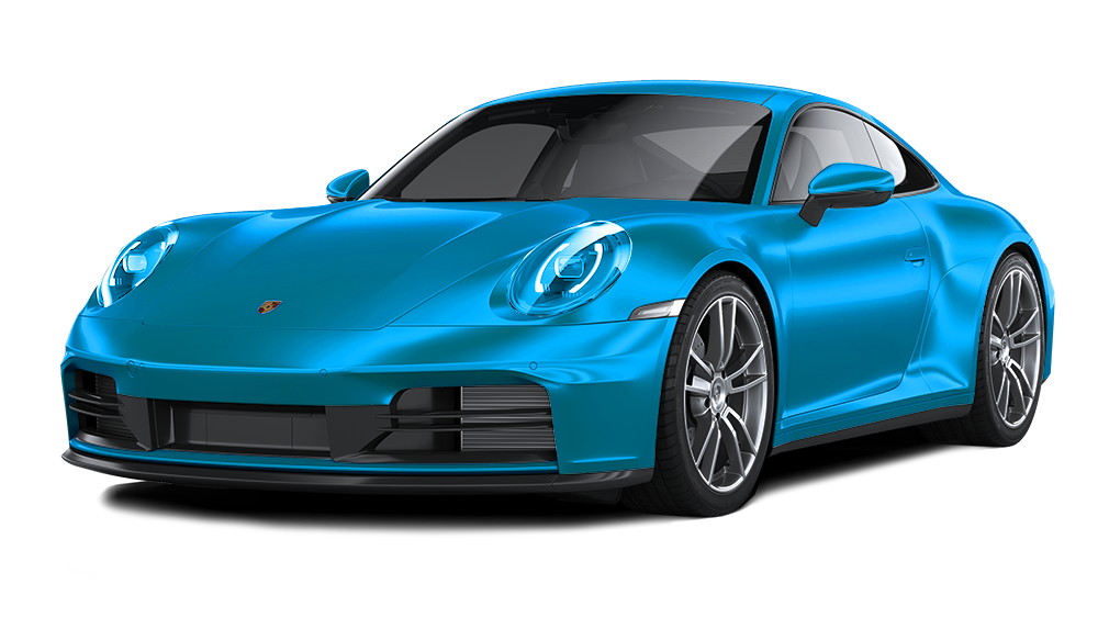 Bright blue sports car in a studio-style white background, front three-quarter view