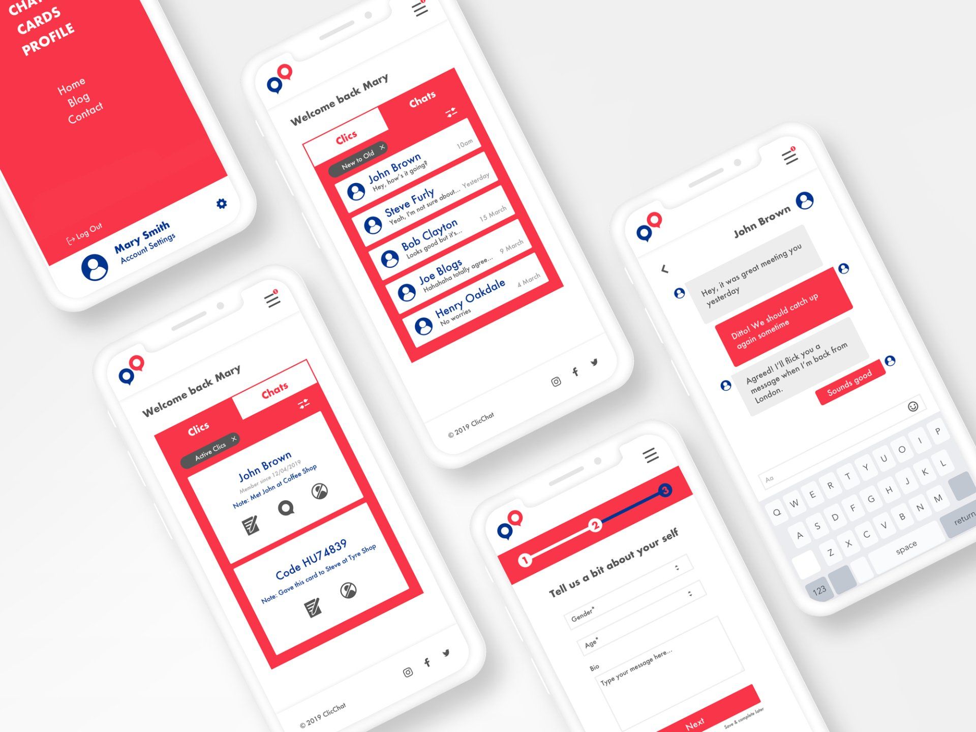 Mobile screens showing app UI