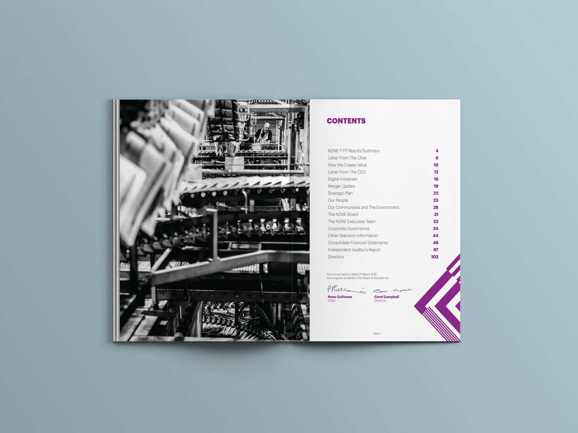 NZME Annual Report contents page