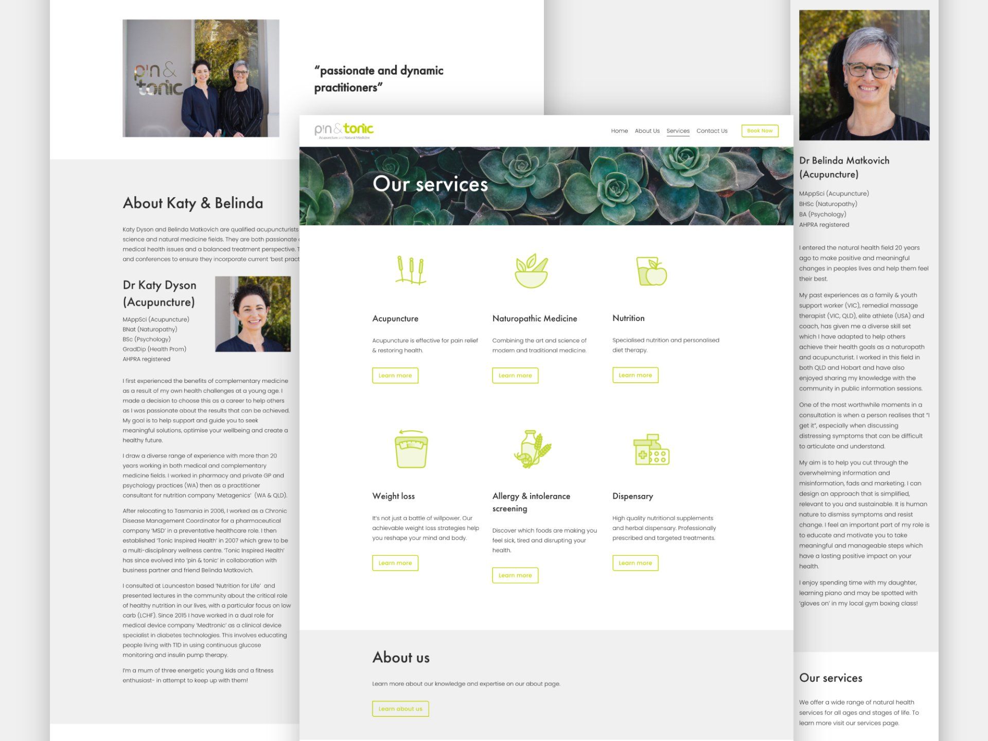 Image showing website pages for the pin and tonic website