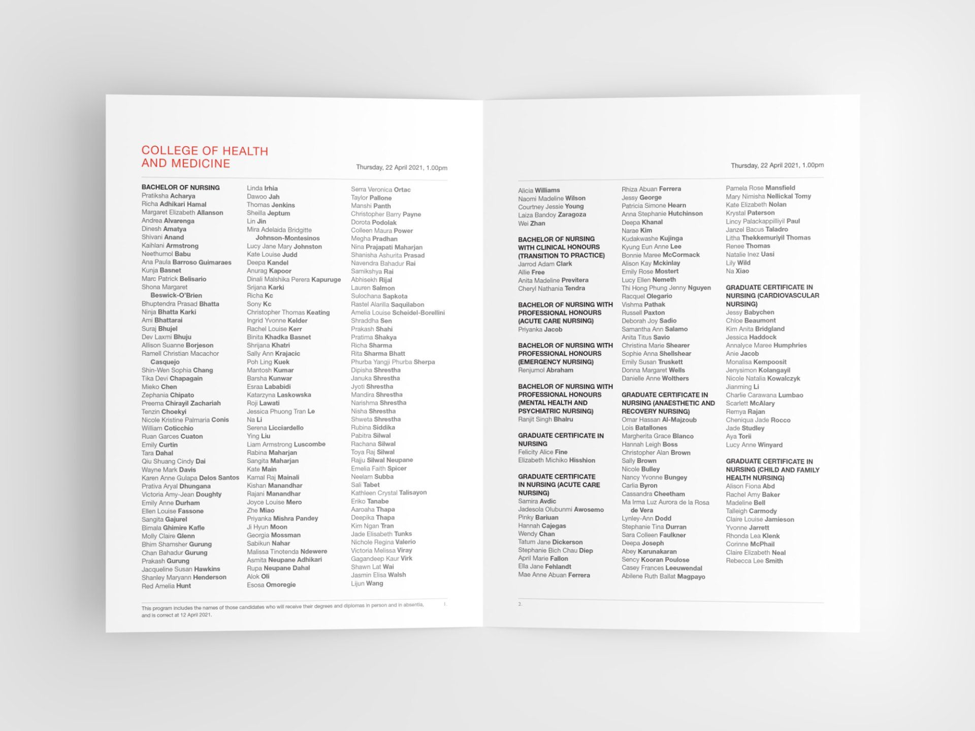 UTAS graduation program spread