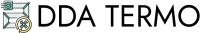 Logo DDA TERMO con icona stilizzata verde e oro e testo nero su sfondo bianco.
