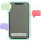 Smartphone with speech bubbles in various colors, suggesting a text message conversation.