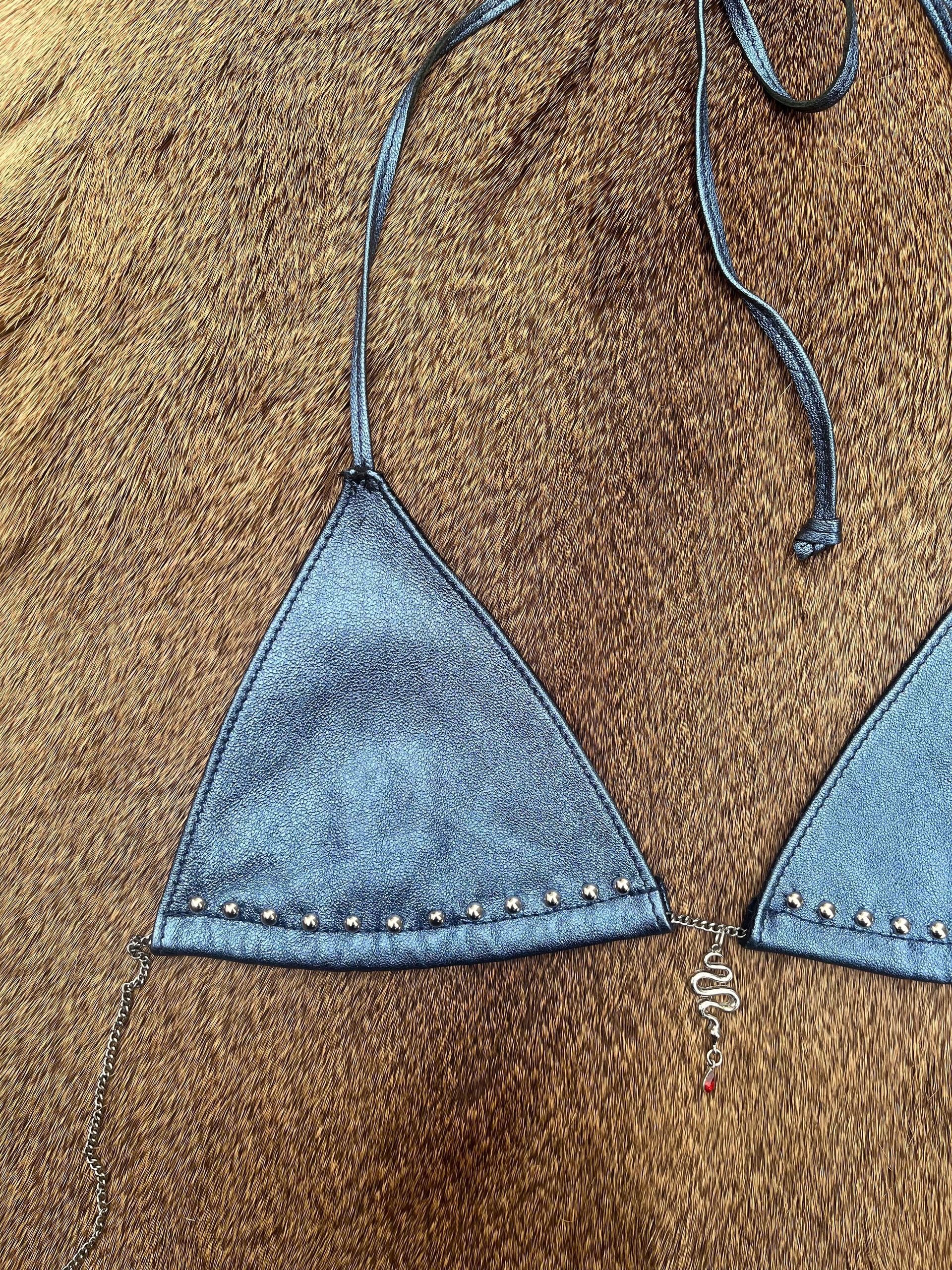 Metallic lamb leather micro-bikini