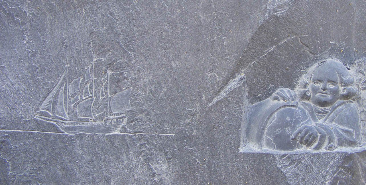 Village standing stone commission Wales, welsh slate BCD sculpture.