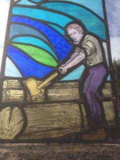 Woodcutter, stained glass. Beetle & Wedge Inn