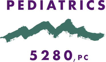 A logo for pediatrics 5280 pc with a mountain in the background