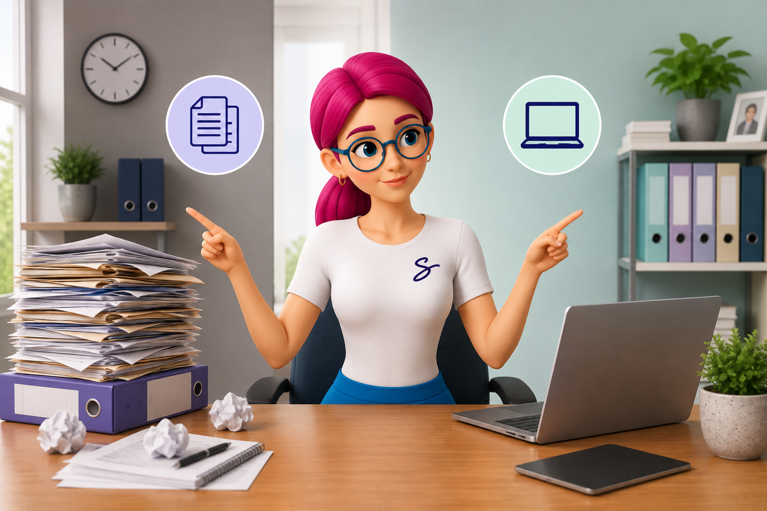 Person typing at a desktop computer with a dashboard dashboard on screen in a bright office