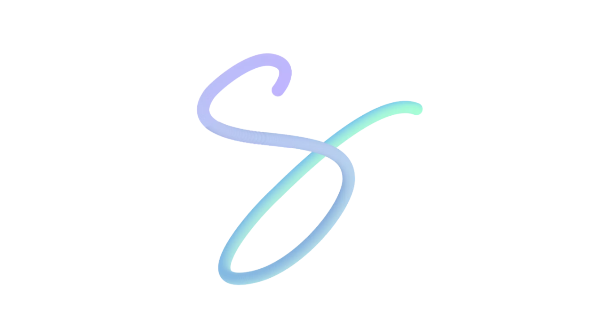 Abstract pastel S-shaped logo in purple, blue, and teal on a white background