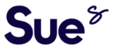 Stylized navy-blue “Sue” text logo on a white background