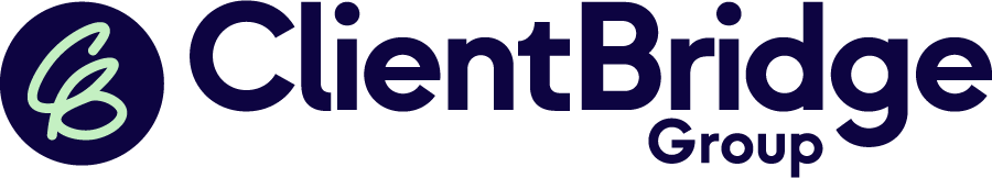 ClientBridge Group logo with navy and teal circular icon and wordmark