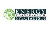 The logo for energy conservation specialists is green and black.