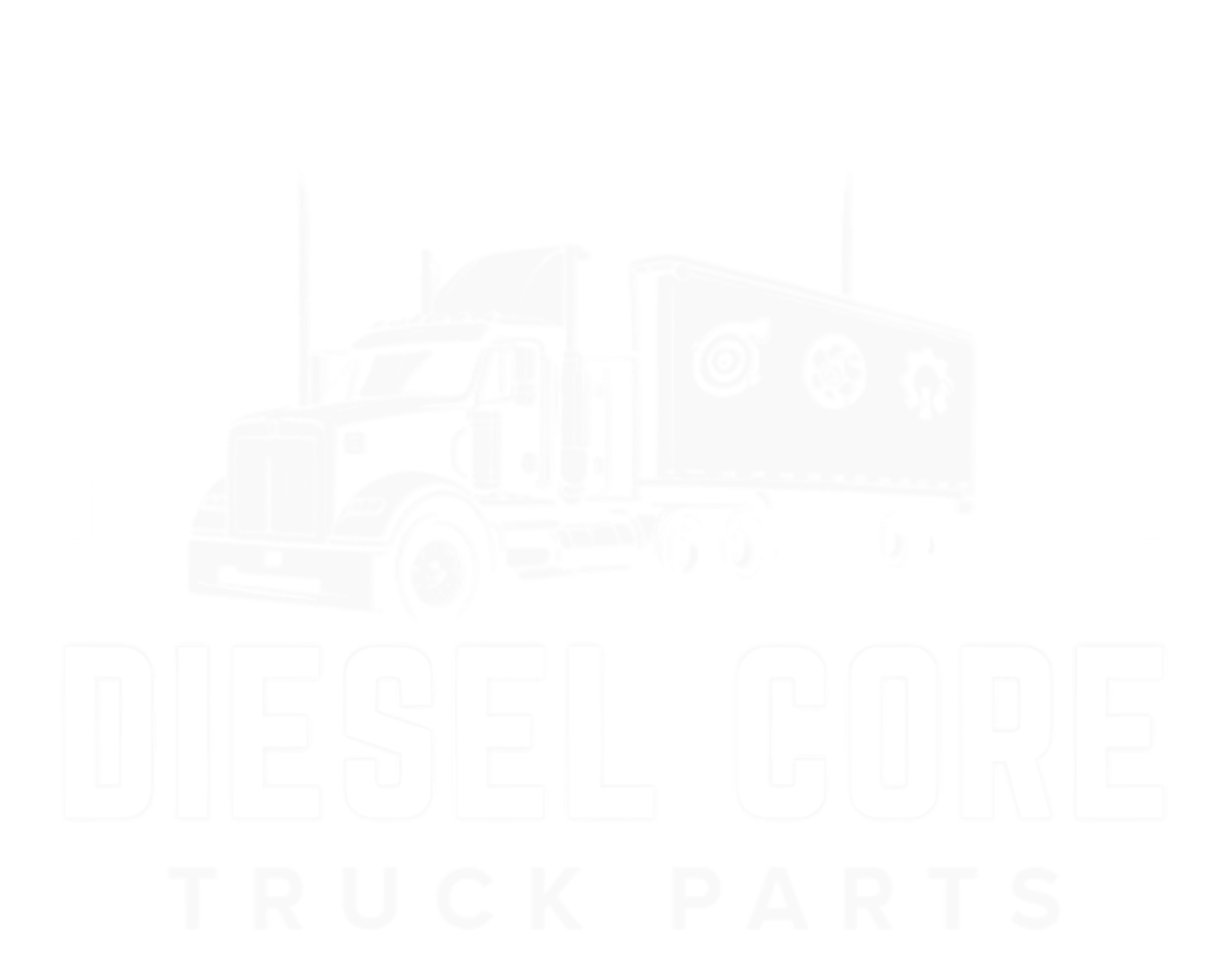 White outline of a semi-truck with the words