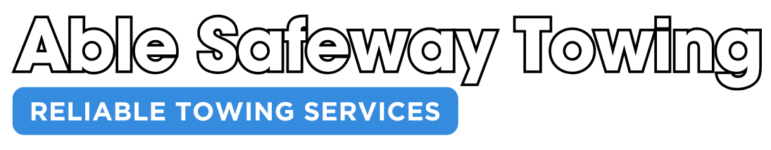 Able Safeway Towing logo: text in outlined white font over blue bar reading "Reliable Towing Services".