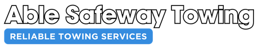 Able Safeway Towing logo: text in outlined white font over blue bar reading "Reliable Towing Services".