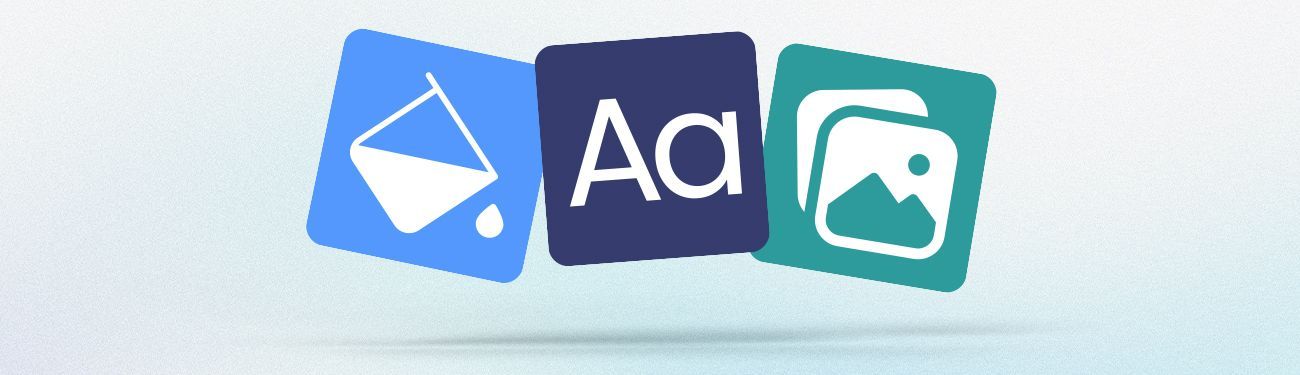 Three colorful app icons for mail, text, and photos on a light background