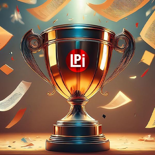 A trophy with the letter lpi on it.