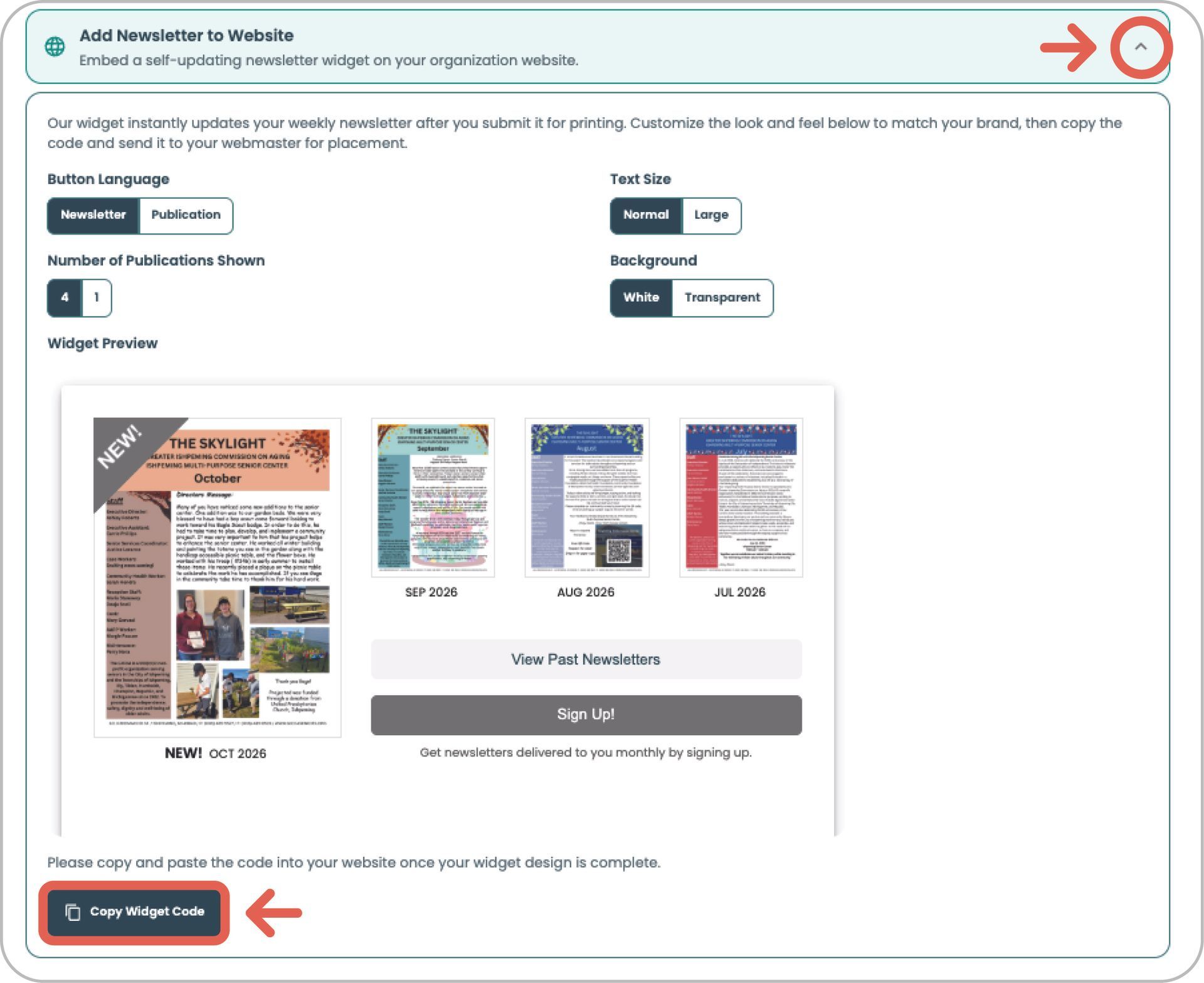 A screenshot of a website with an arrow pointing to the weston button.