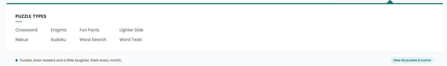 The Puzzles and Humor menu listing eight puzzle types