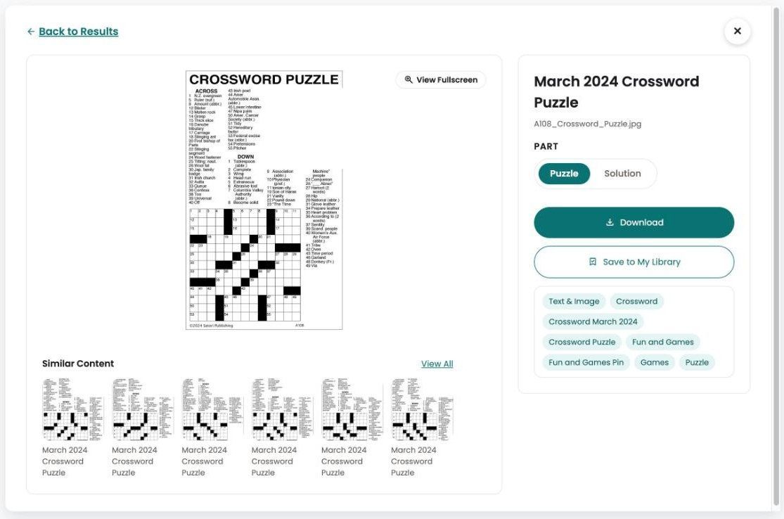 A crossword puzzle with the Part switch set to Puzzle and Solution beside it