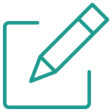 An icon of a pencil writing on a piece of paper.