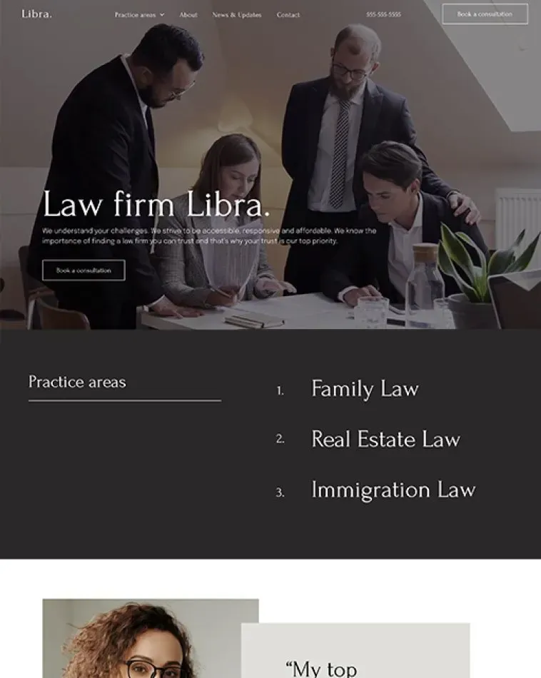 A screenshot of the law firm libra website.