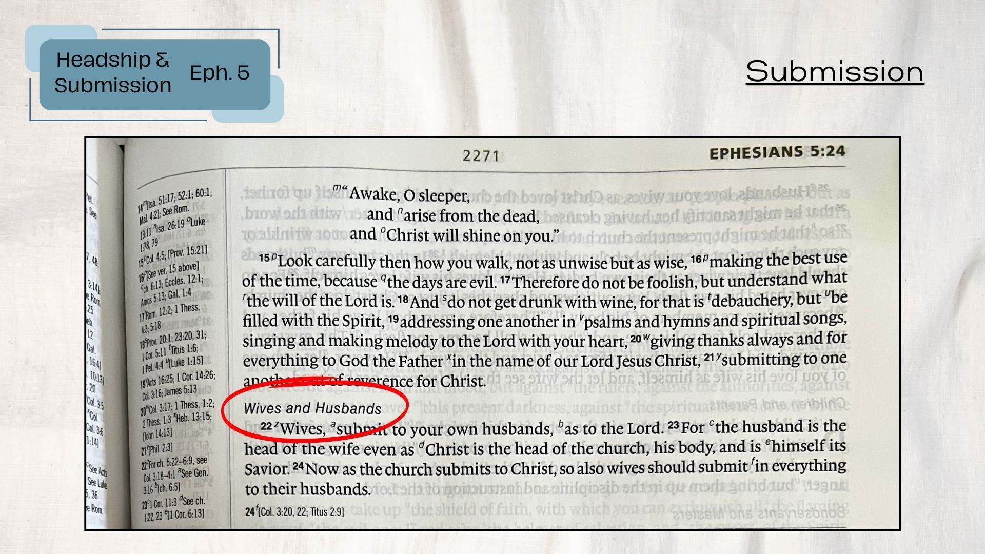 Ephesians 5:21-22 split by heading in between