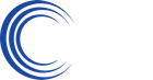Blue circular swirl logo on a white background