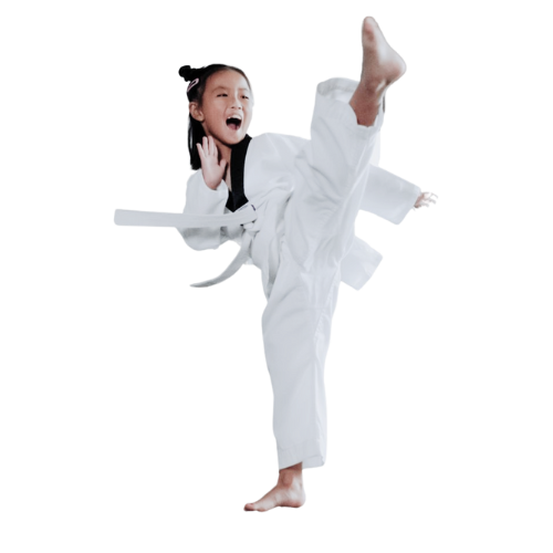 a group of children are practicing martial arts together .