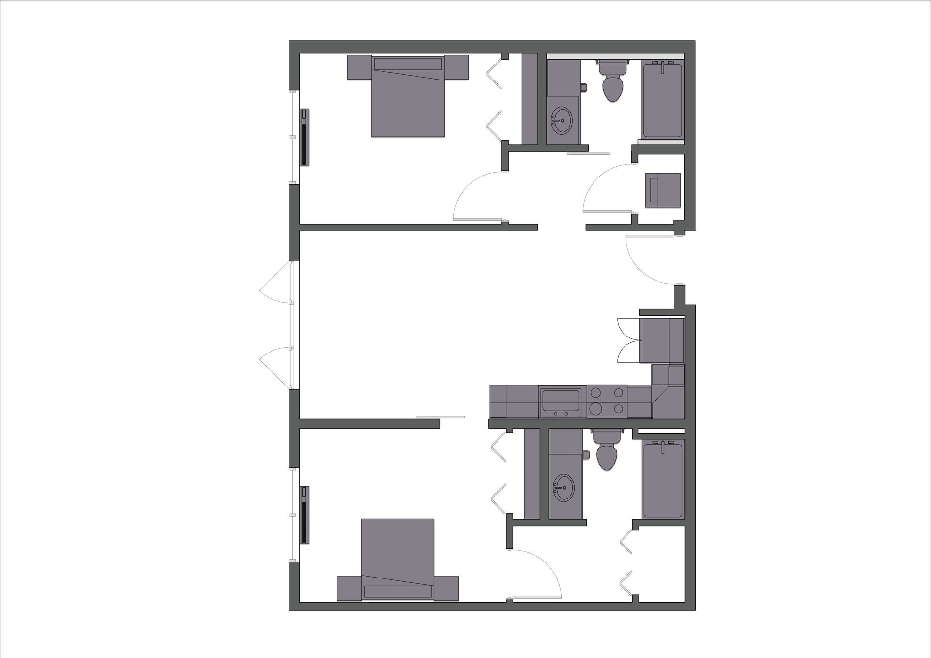 A floor plan of a house with a bedroom , bathroom , and kitchen.