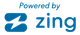 A blue logo that says powered by zing