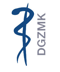 Ein blaues medizinisches Symbol mit dem Wort dgzmk auf der Unterseite