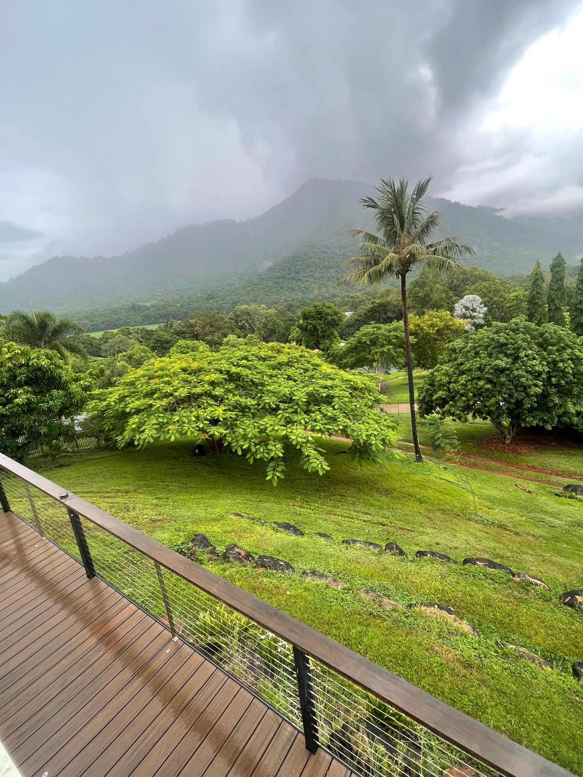 Overcast View of A Lush Green Landscape with A Mountain in The Background — Lads Lawns & Gardens in Bentley Park, QLD