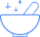 A blue bowl with a mortar and pestle on a white background.