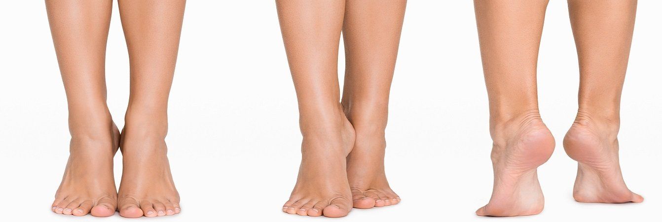 Three different angles of a woman 's legs on a white background