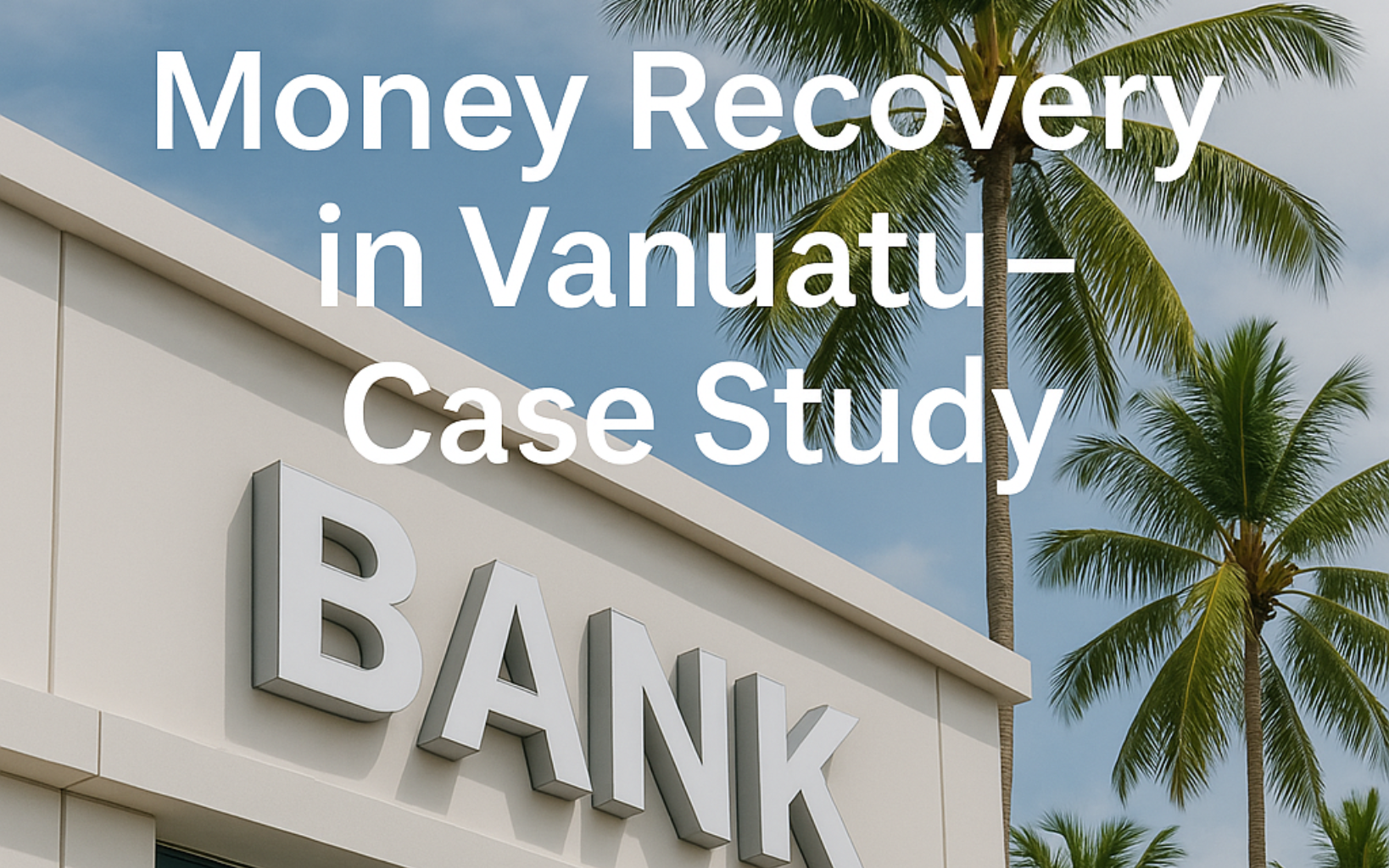 âVanuatu bank building exterior with palm trees â Money Recovery in Vanuatu Case Study.â