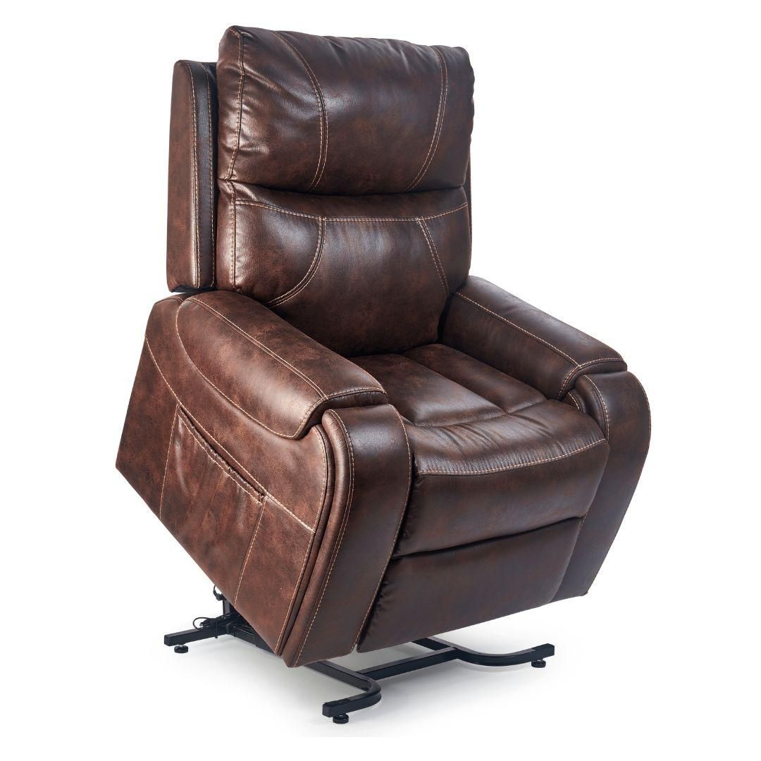 Brown leather recliner labeled as an FDA Class II medical device.
