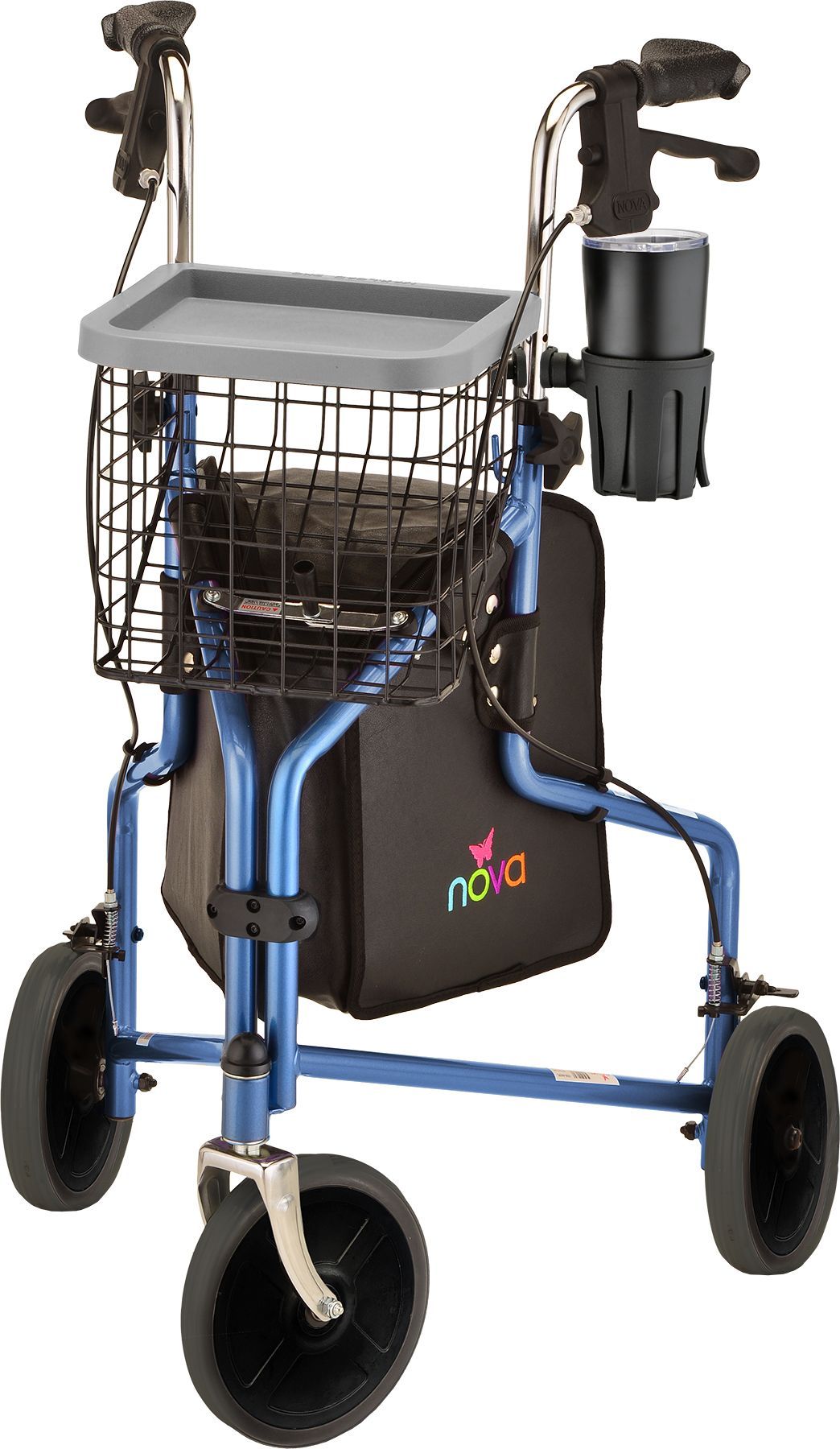 Nova Traveler 3-wheel rolling walker with basket.