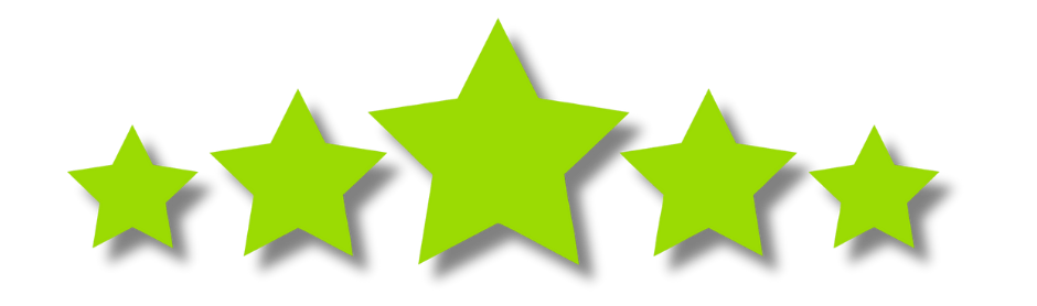 Five lime-green stars of varying sizes, arranged in a row with slight drop shadows.