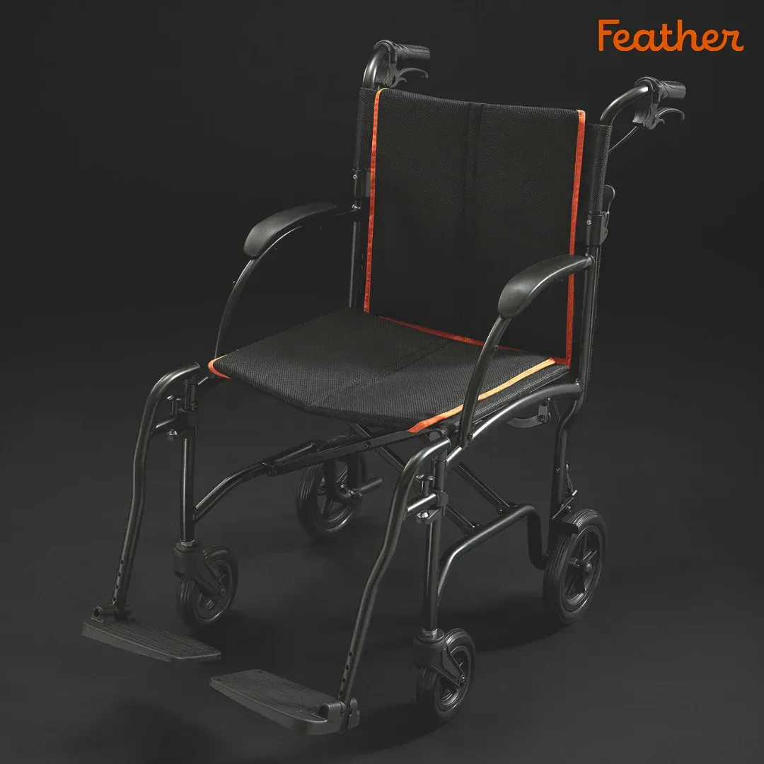 Black feather transport chair.