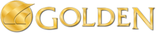 Gold “G” logo with the word “GOLDEN” in metallic lettering on a white background