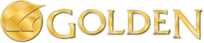 Gold “G” logo with the word “GOLDEN” in metallic lettering on a white background
