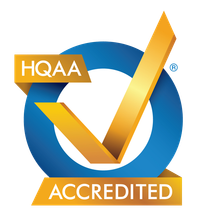 The HQAA Accredited logo: a gold checkmark overlapping a blue circle with the text 