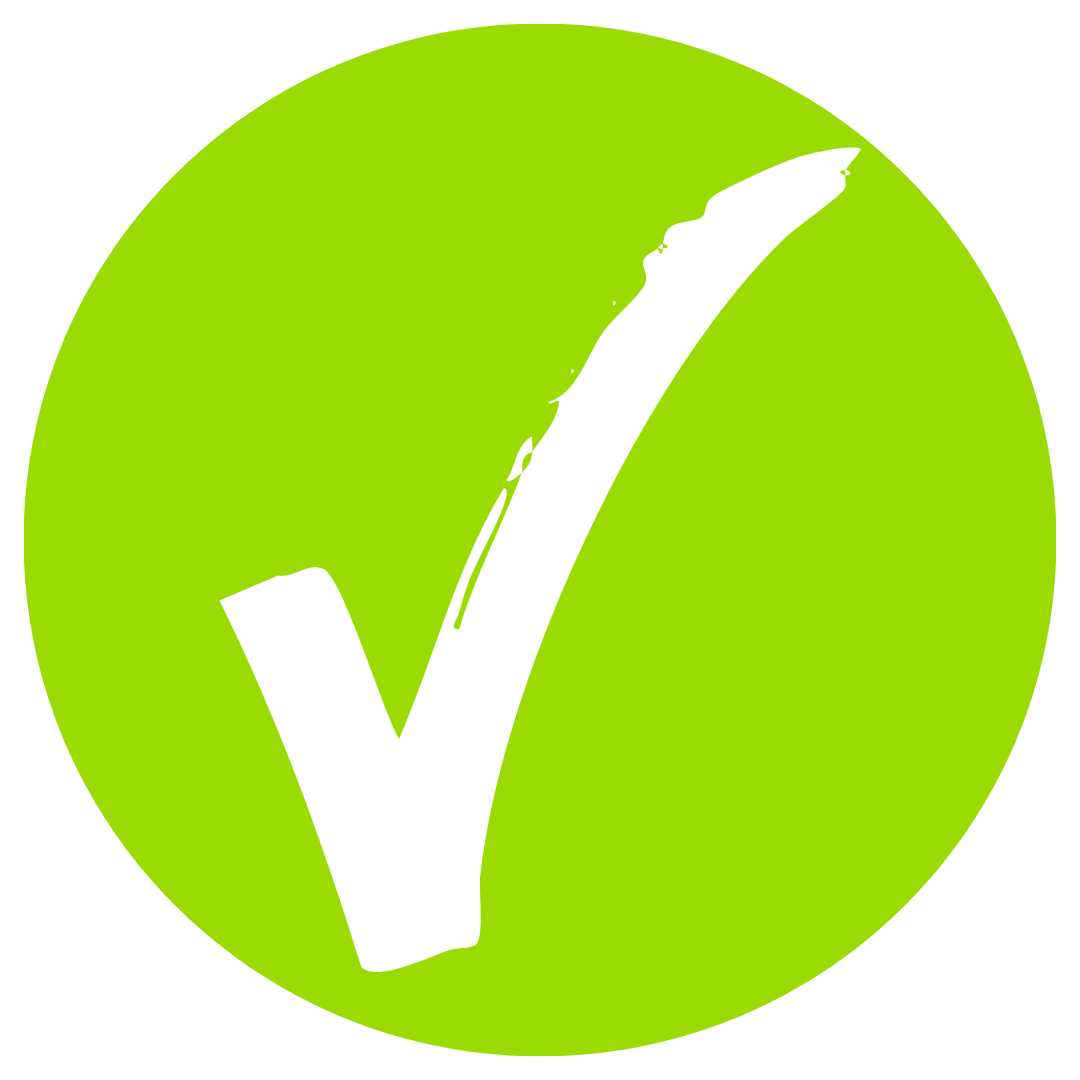 A white checkmark symbol centered inside a lime green circle.