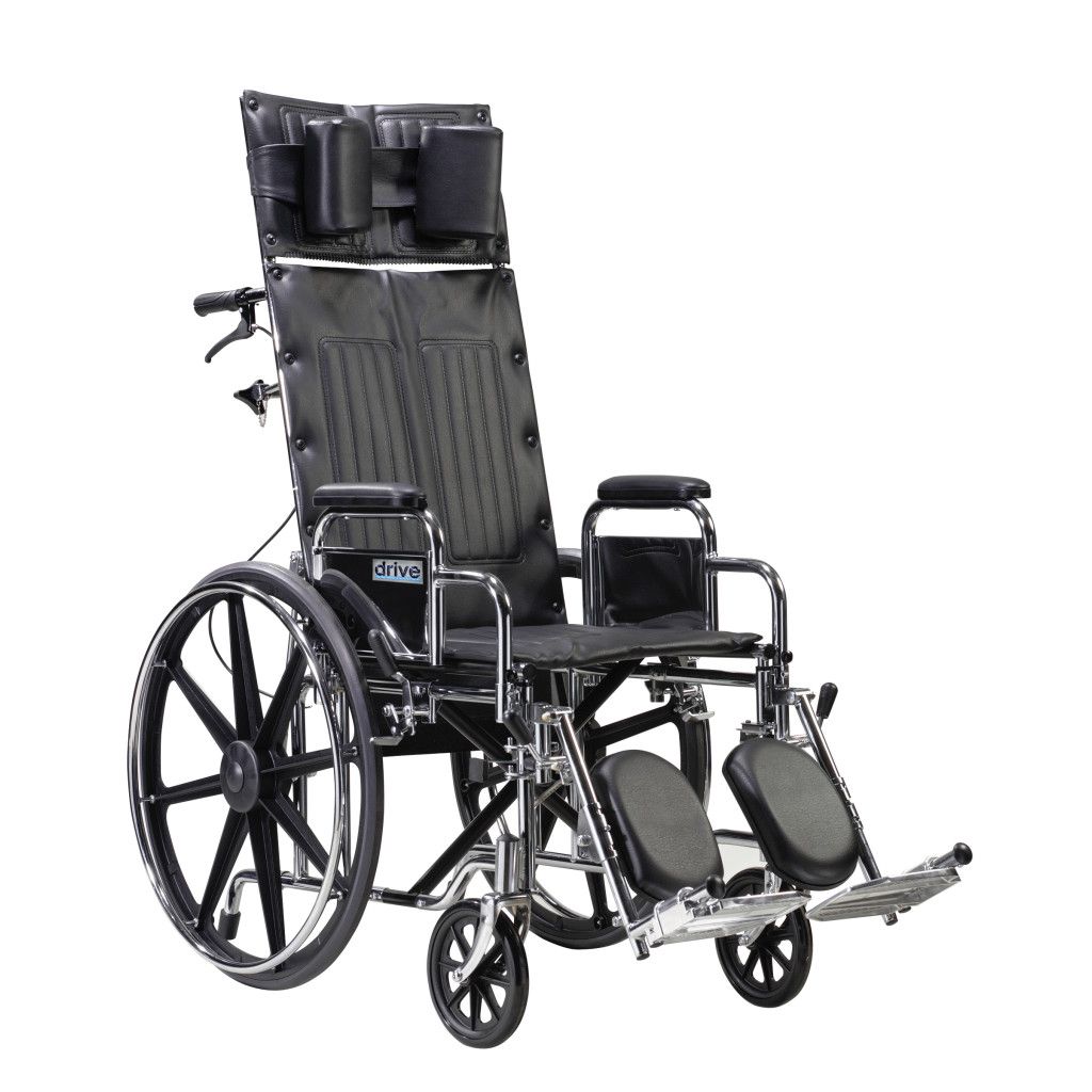 Black recliner wheelchair front view.